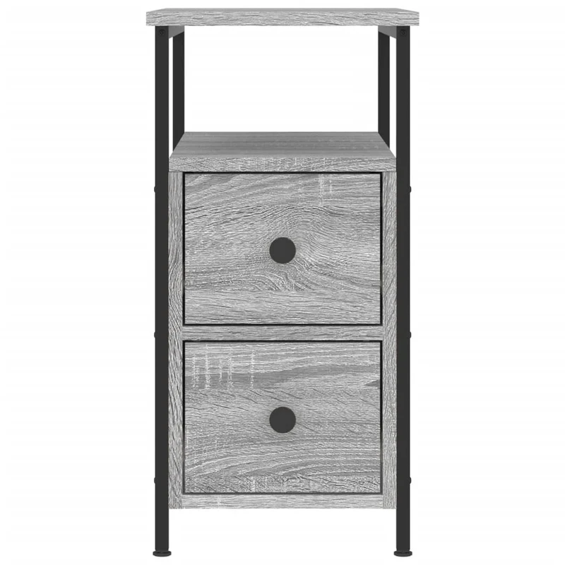 Lot de 2 tables de chevet avec tiroirs 30 x 60 x 60cm bois d'ingénierie gris et fer DEC035645