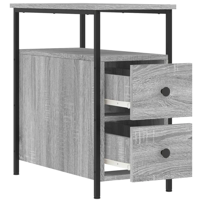 Lot de 2 tables de chevet avec tiroirs 30 x 60 x 60cm bois d'ingénierie gris et fer DEC035645