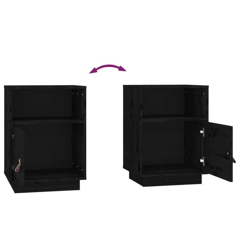 Lot de 2 tables de chevet avec compartiment avec porte 40 x 34 x 55 cm bois de pin noir DEC035527