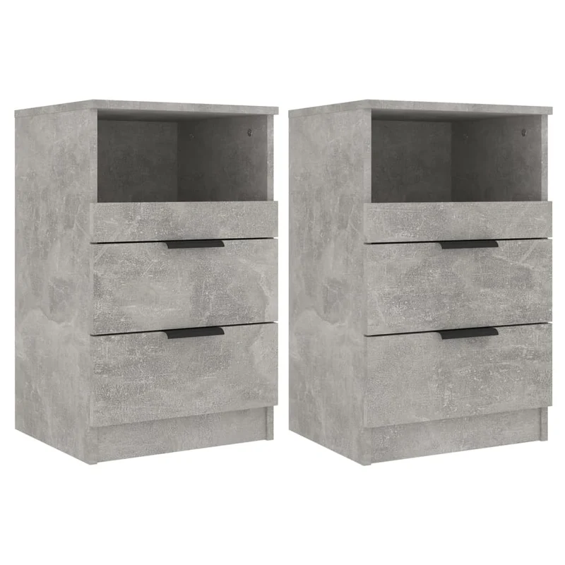 Lot de 2 tables de chevet avec deux tiroirs et compartiment ouvert 40 x 36 x 65 cm bois d'ingénierie gris DEC035408