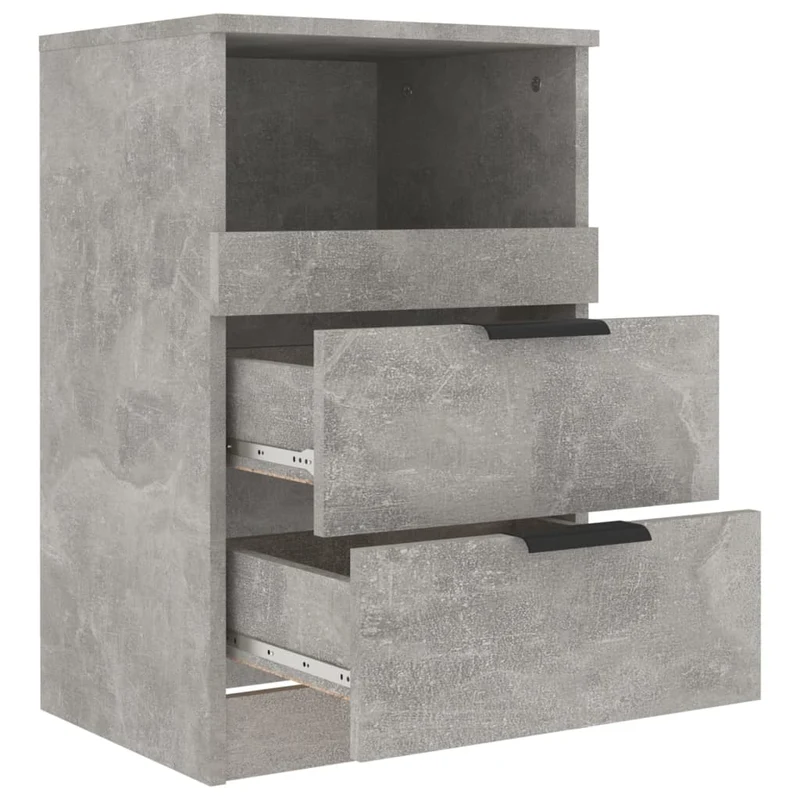Lot de 2 tables de chevet avec deux tiroirs et compartiment ouvert 40 x 36 x 65 cm bois d'ingénierie gris DEC035408
