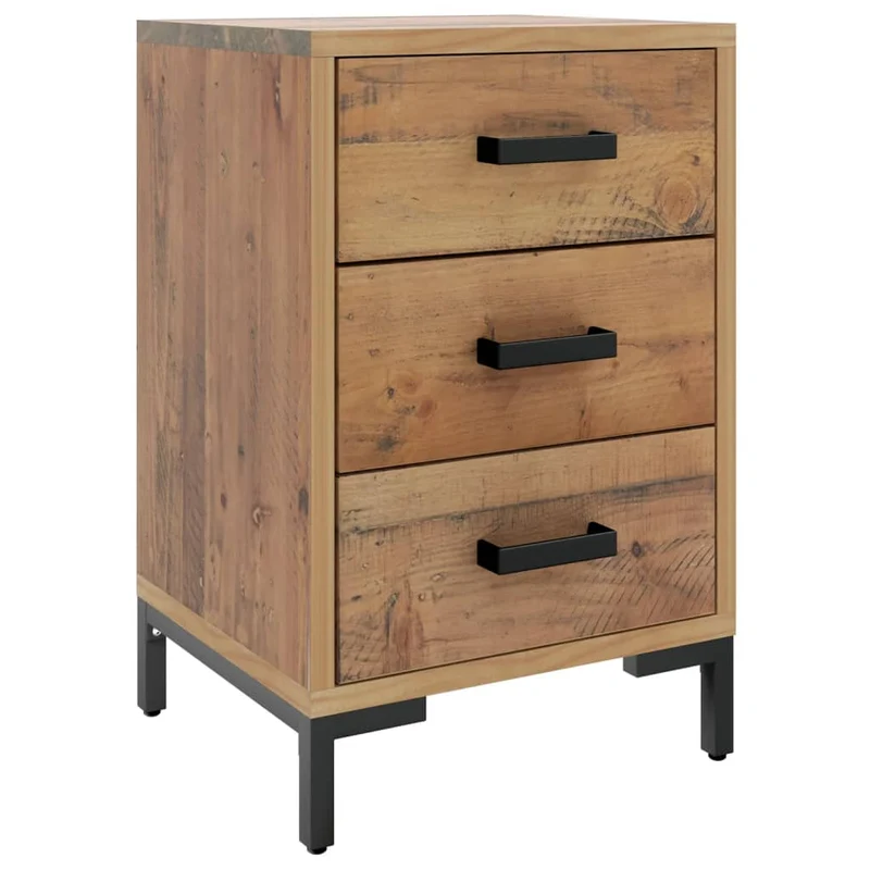 Lot de 2 tables de chevet avec 3 tiroirs 40 x 30 x 55 cm bois de pin marron et métal DEC034761