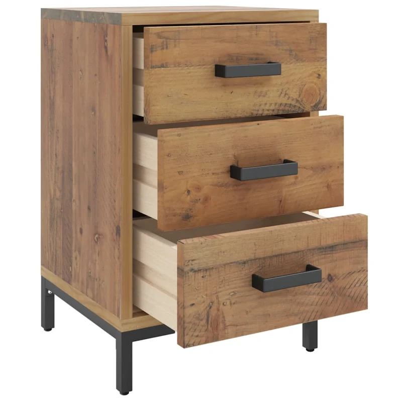 Lot de 2 tables de chevet avec 3 tiroirs 40 x 30 x 55 cm bois de pin marron et métal DEC034761