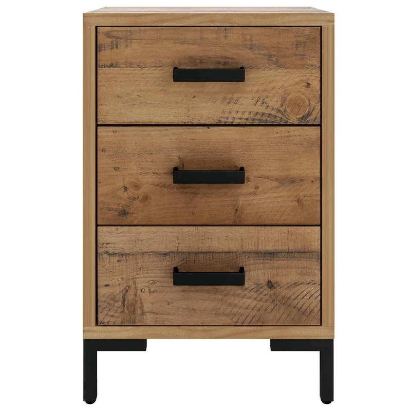 Lot de 2 tables de chevet avec 3 tiroirs 40 x 30 x 55 cm bois de pin marron et métal DEC034761