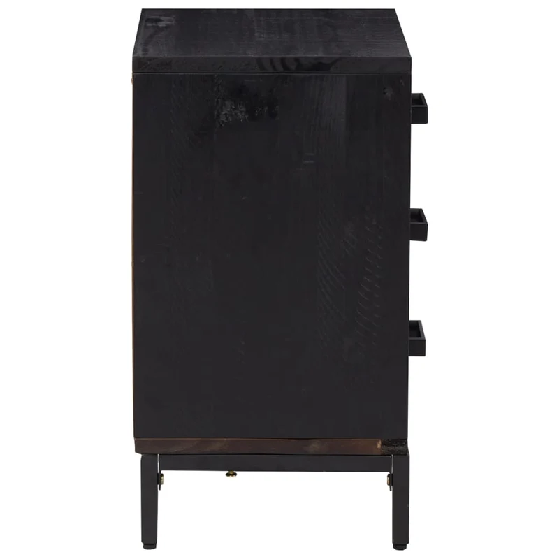 Table de chevet avec 3 tiroirs 40 x 30 x 55 cm bois de pin noir et métal DEC034402