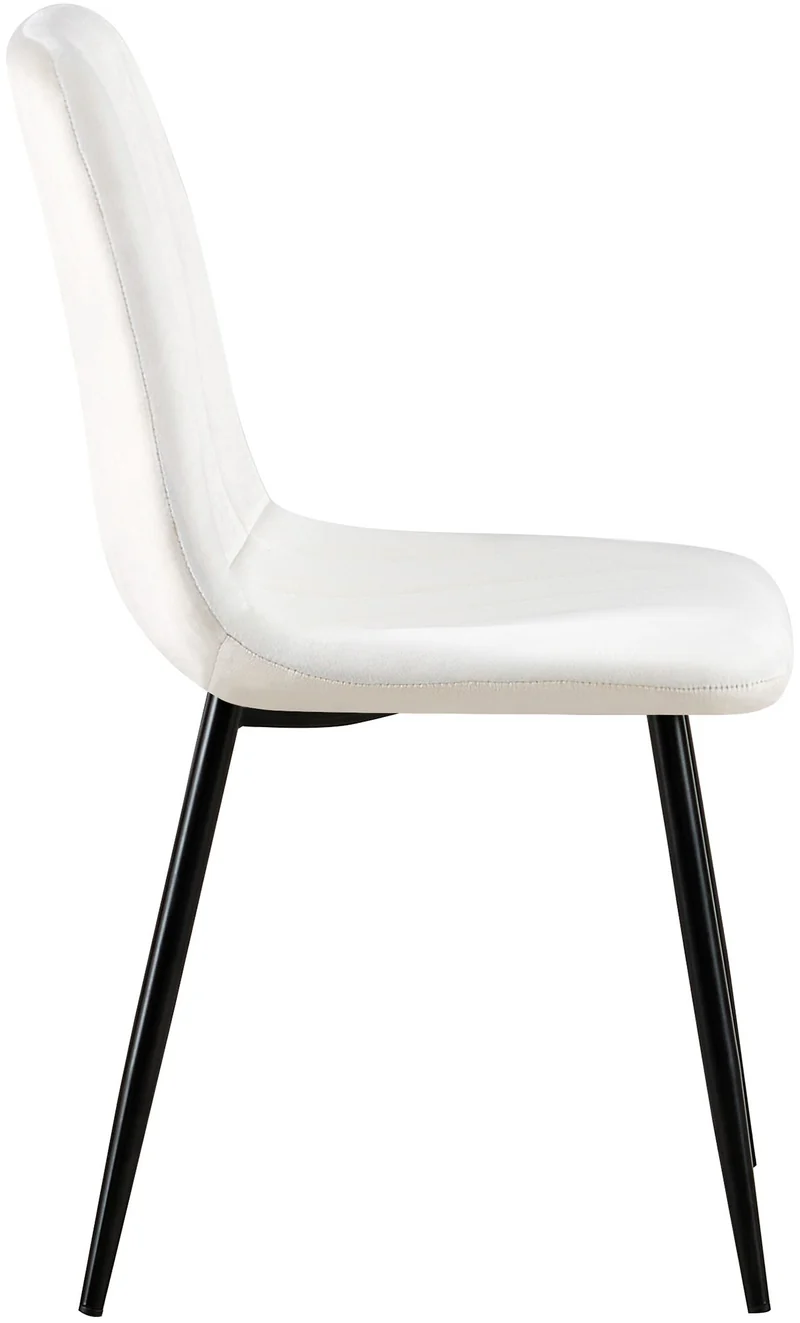 Lot de 4 chaises de salle à manger coutures décoratives verticales en tissu velours blanc crème et pieds métal noir 10_0001869
