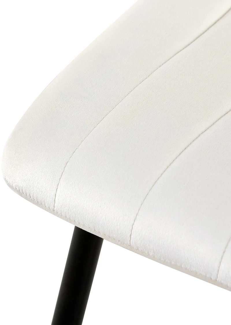 Lot de 4 chaises de salle à manger coutures décoratives verticales en tissu velours blanc crème et pieds métal noir 10_0001869