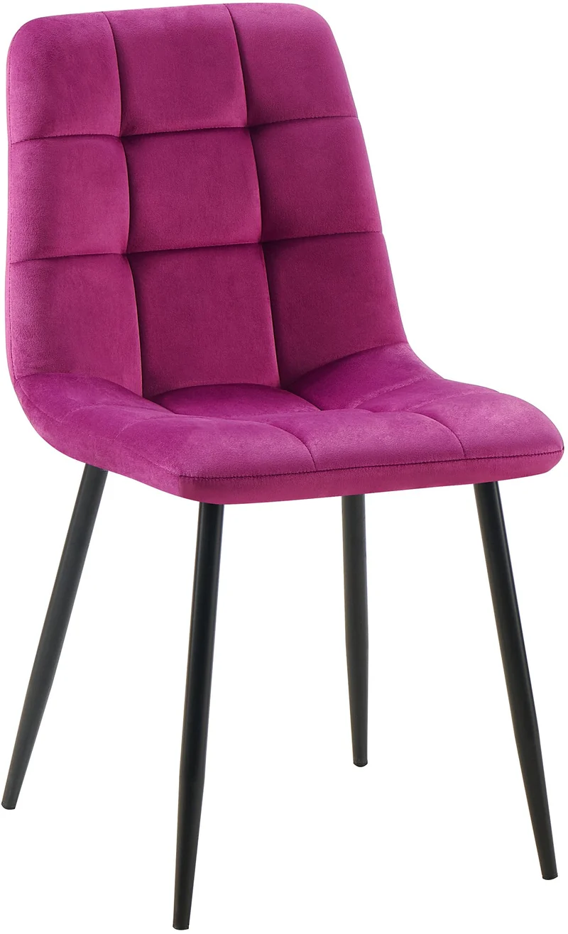 Chaise de salle à manger x1 coutures forme carrées en velours violet pieds en métal noir 10_0001968