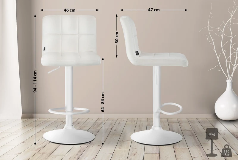 Lot de 2 tabourets de bar en velours crème avec coutures décoratives pied en trompette métal blanc 10_0004401