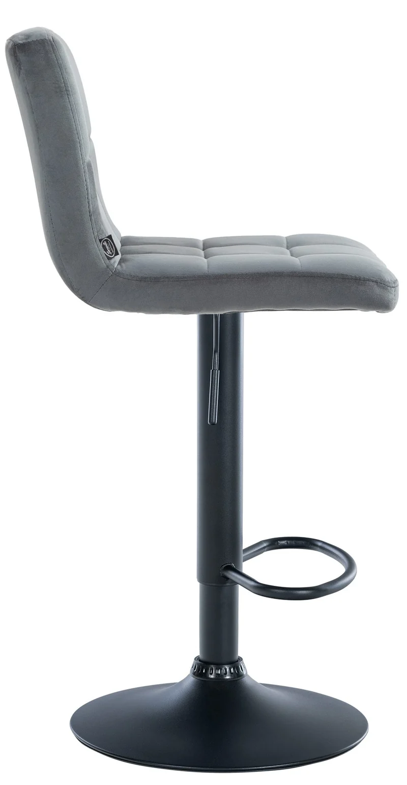 Lot de 2 tabourets de bar en velours gris foncé avec coutures décoratives pied en trompette métal noir 10_0004396