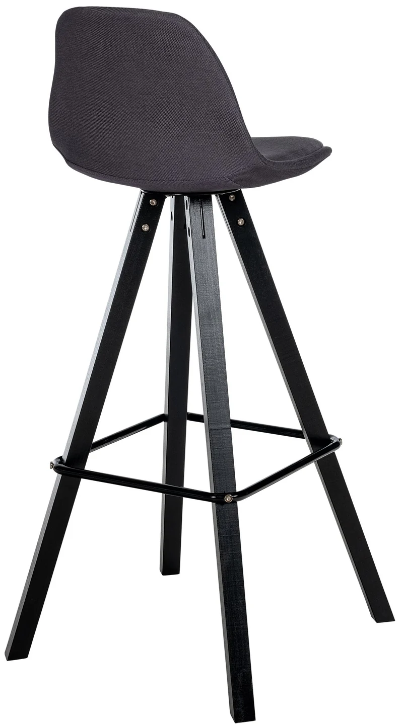 Tabouret de bar chaise haute x1 repose-pieds style scandinave en tissu gris foncé structure en bois noir carré 10_0004641