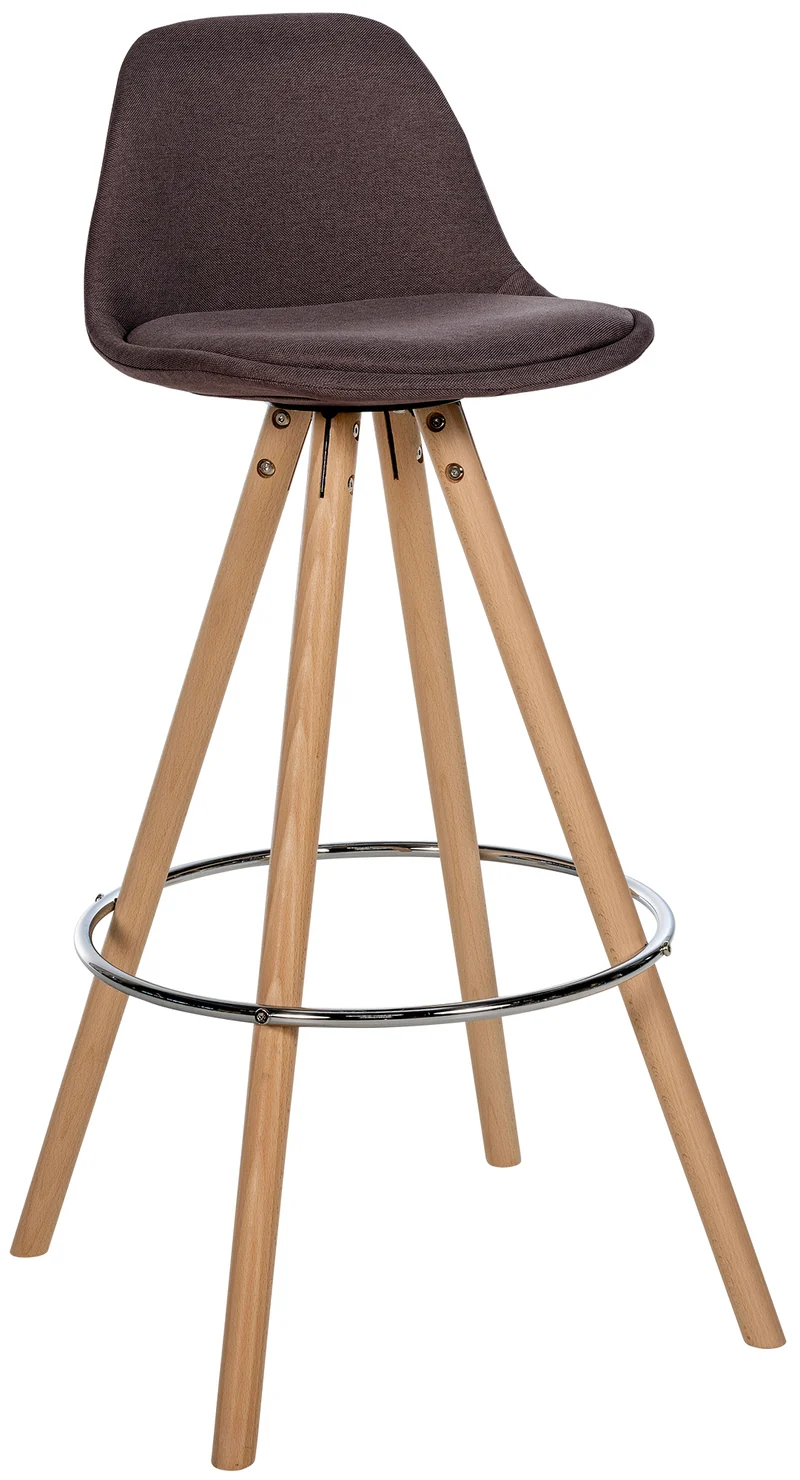 Tabouret de bar chaise haute x1 repose-pieds style scandinave en tissu marron structure en bois clair rond 10_0004634