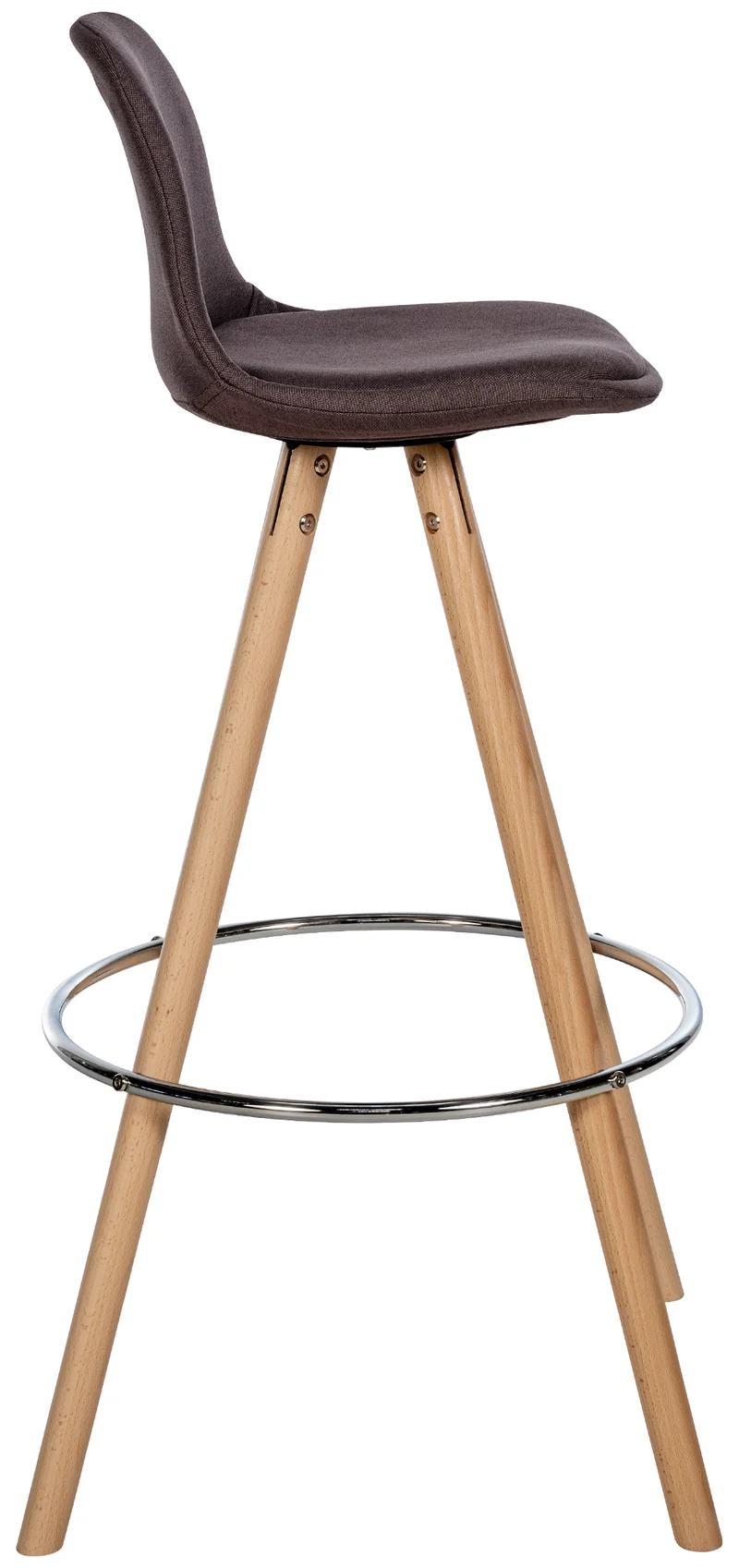 Tabouret de bar chaise haute x1 repose-pieds style scandinave en tissu marron structure en bois clair rond 10_0004634