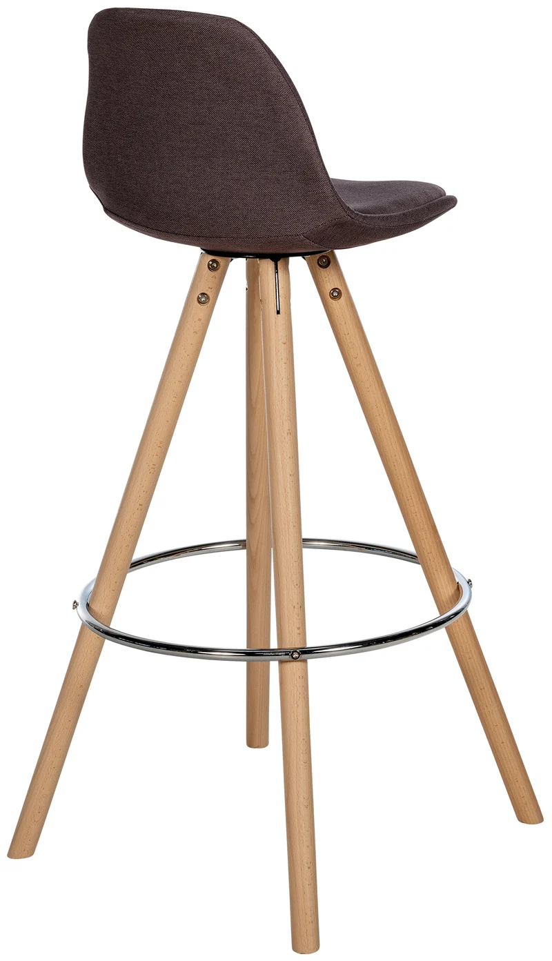 Tabouret de bar chaise haute x1 repose-pieds style scandinave en tissu marron structure en bois clair rond 10_0004634