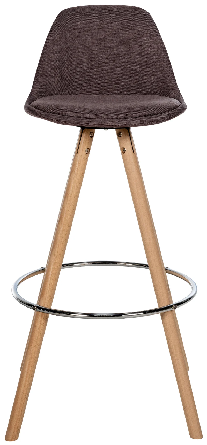 Tabouret de bar chaise haute x1 repose-pieds style scandinave en tissu marron structure en bois clair rond 10_0004634