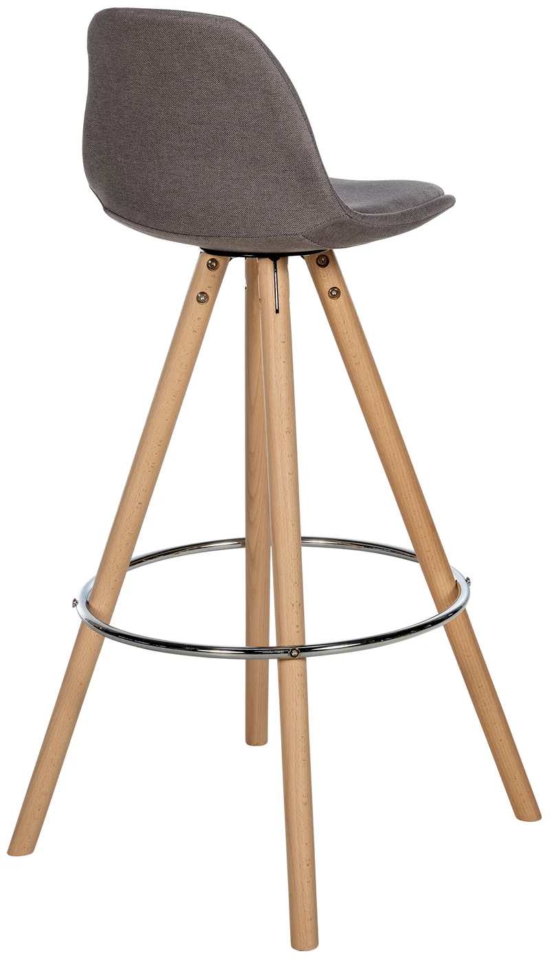 Tabouret de bar chaise haute x1 repose-pieds style scandinave en tissu taupe structure en bois clair rond 10_0004635