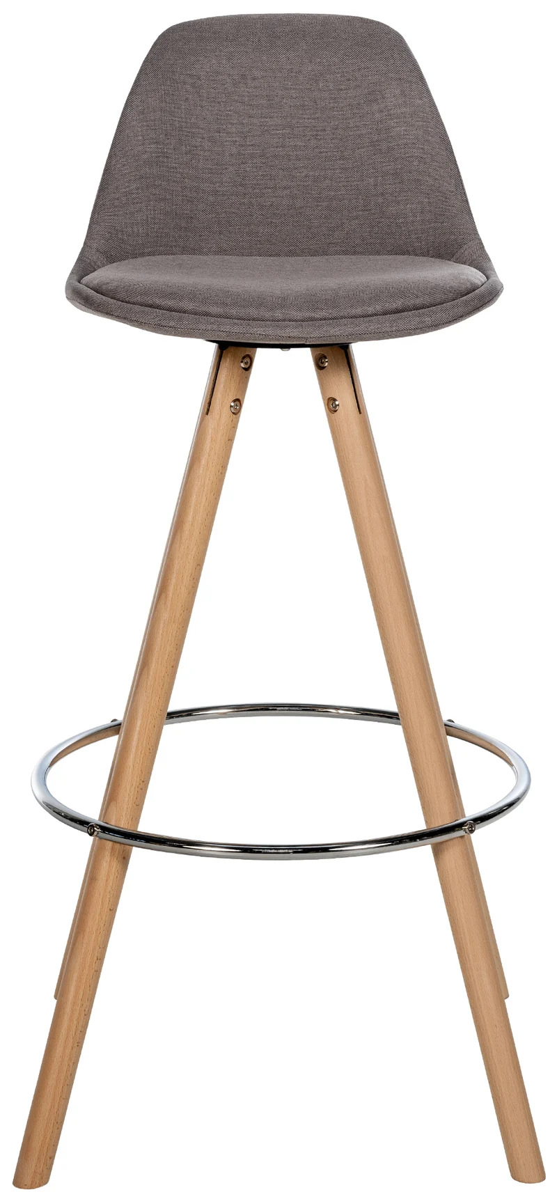 Tabouret de bar chaise haute x1 repose-pieds style scandinave en tissu taupe structure en bois clair rond 10_0004635
