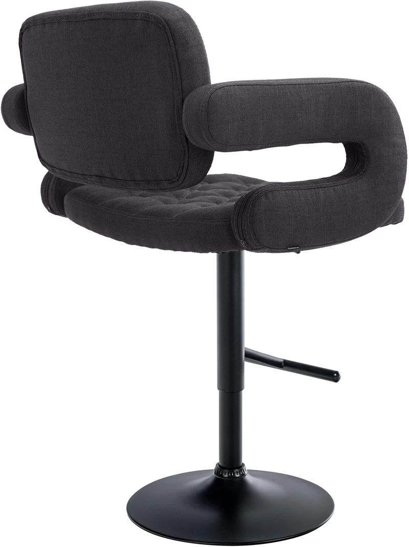 Tabouret de bar x1 avec repose-pied et accoudoirs capitonné en tissu noir support en métal noir 10_0004795