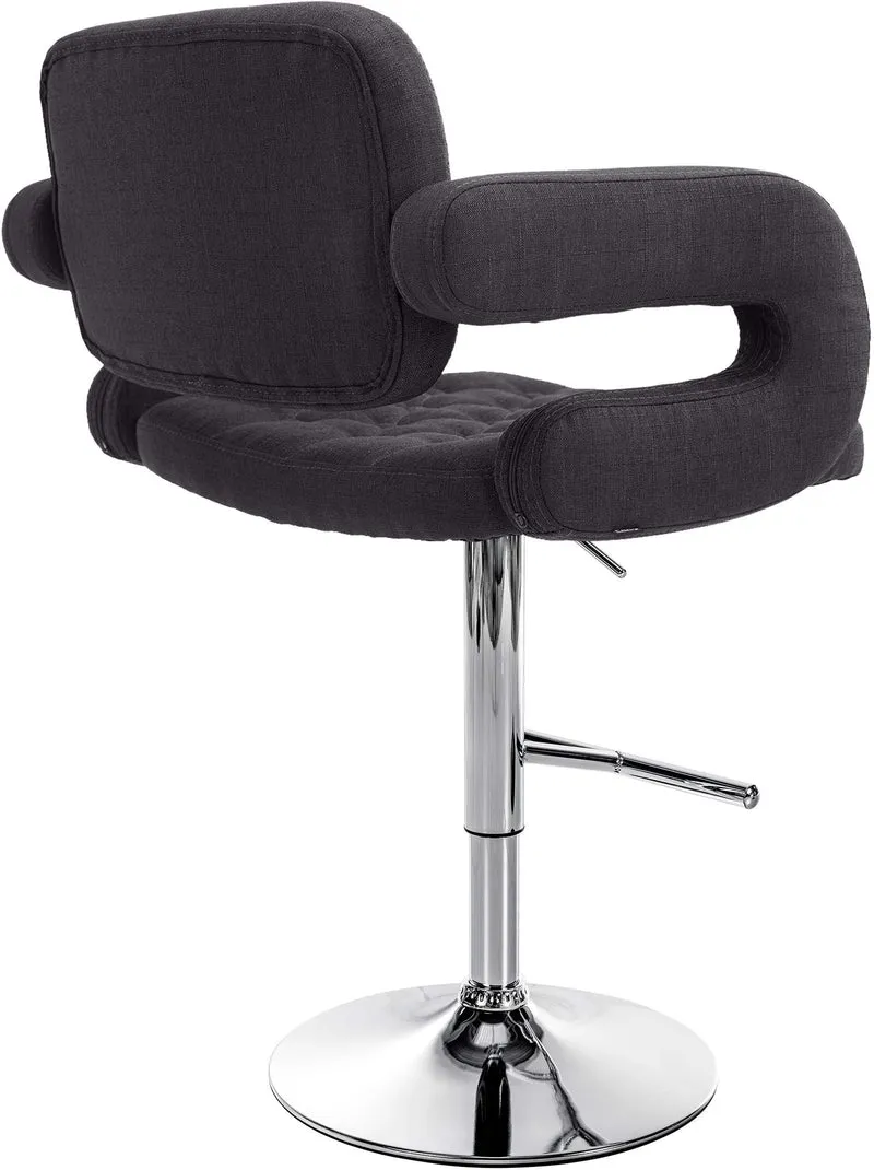 Tabouret de bar x1 avec repose-pied et accoudoirs capitonné en tissu noir support en métal chromé 10_0004792