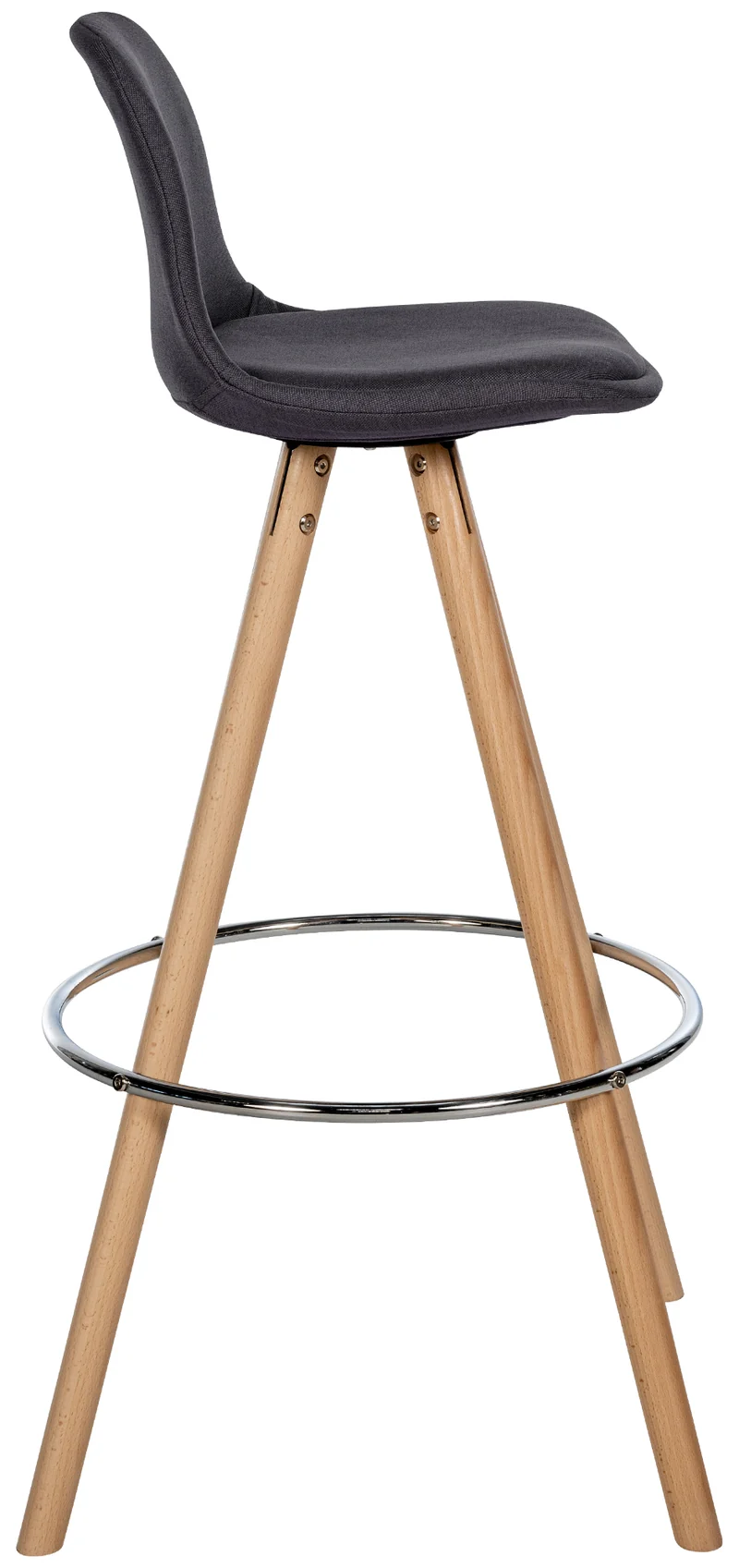 Tabouret de bar chaise haute x1 repose-pieds style scandinave en tissu gris foncé structure en bois clair rond 10_0004633