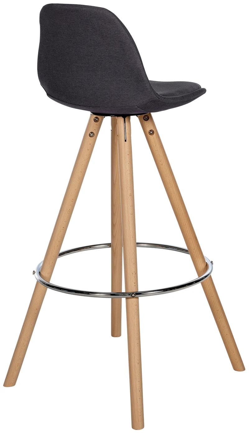 Tabouret de bar chaise haute x1 repose-pieds style scandinave en tissu gris foncé structure en bois clair rond 10_0004633