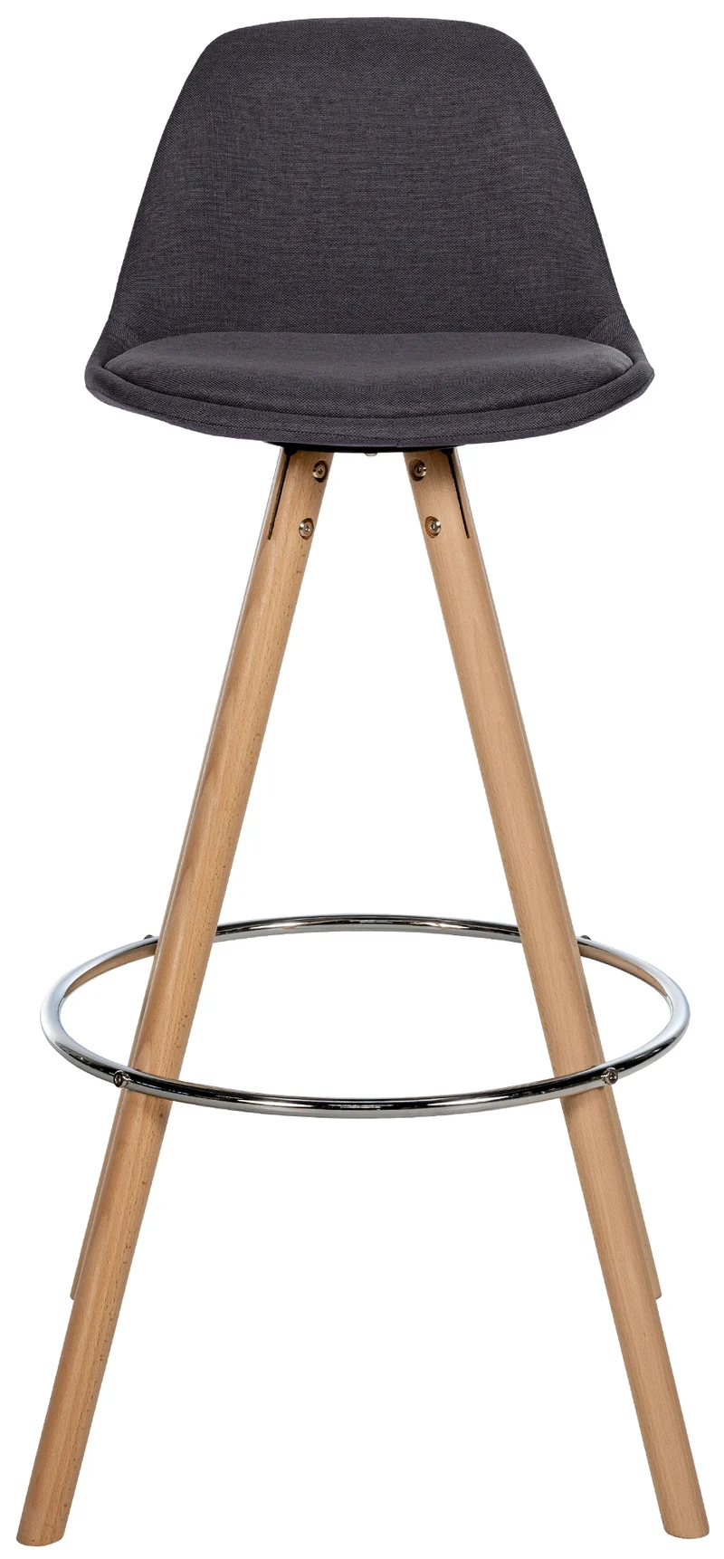 Tabouret de bar chaise haute x1 repose-pieds style scandinave en tissu gris foncé structure en bois clair rond 10_0004633