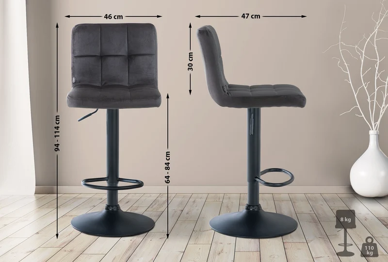 Lot de 2 tabourets de bar en velours noir avec coutures décoratives pied en trompette métal noir 10_0004399