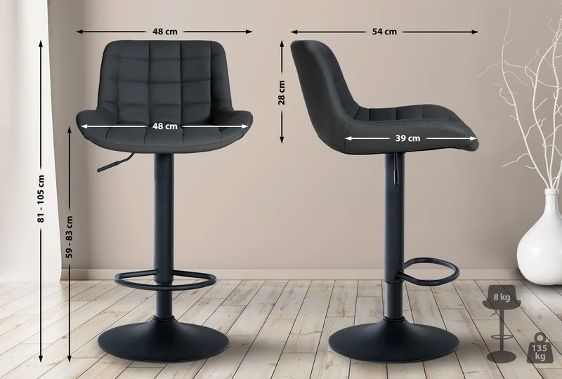 Lot de 2 tabourets de bar structure métallique noir assise en PVC noir avec surpiqûres 10_0004441