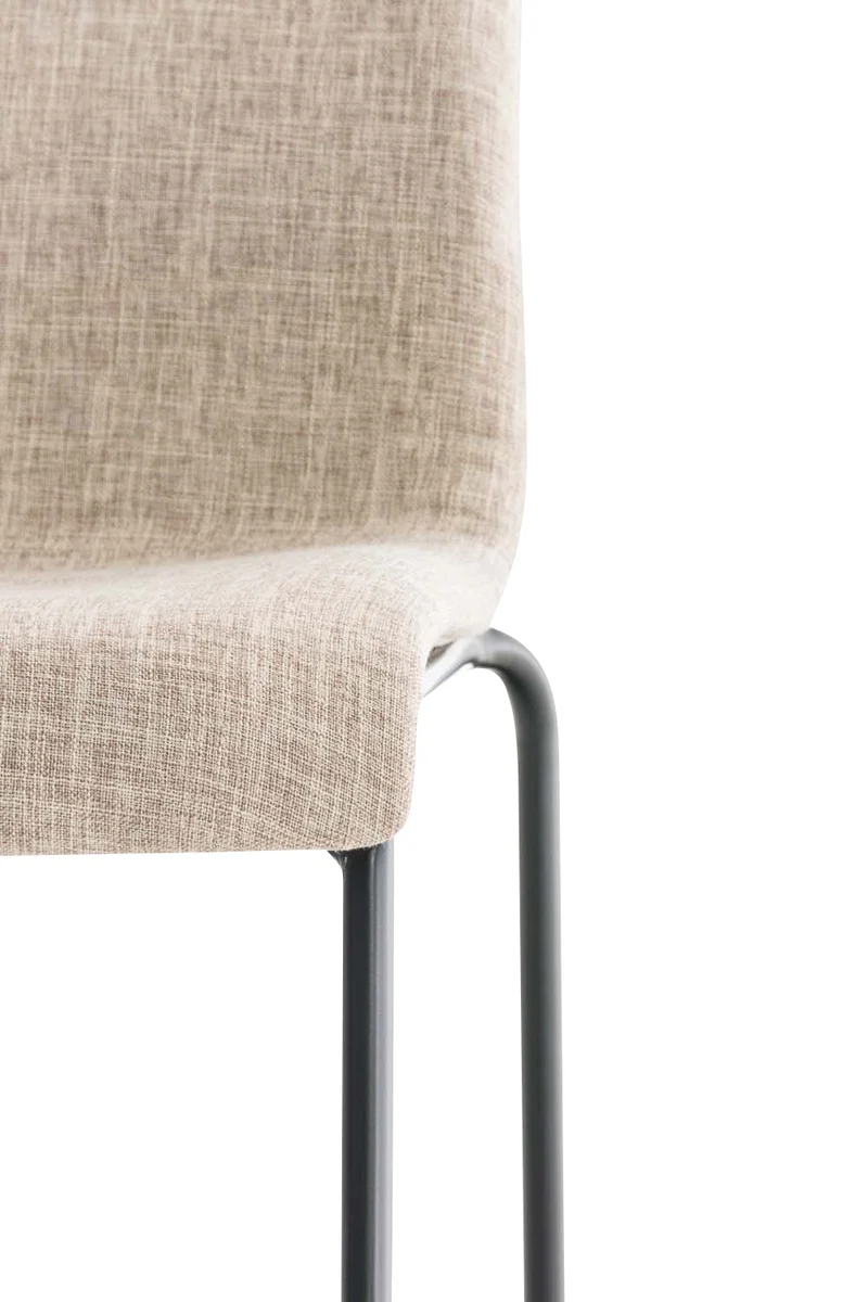Tabouret de bar x1 design moderne empilable assise en tissu crème et 4 pieds métal noir 10_0004954