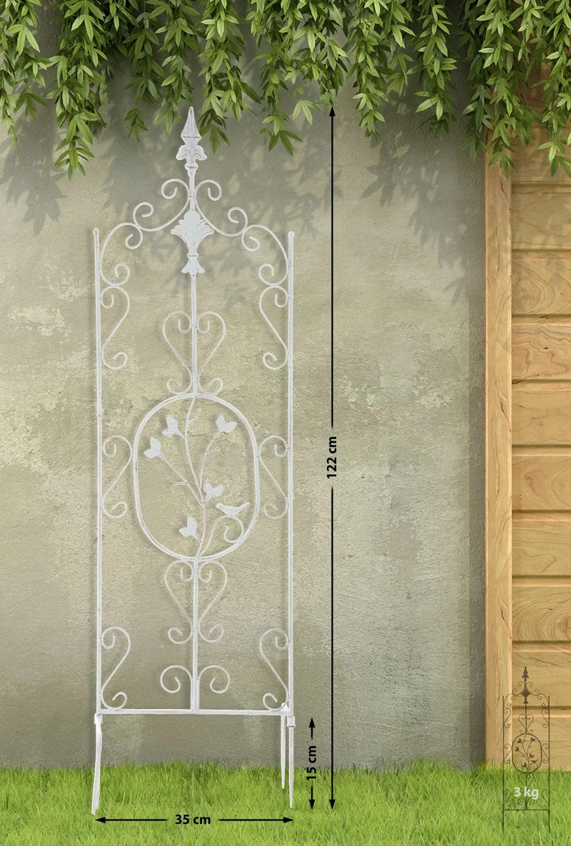 Lot de 2 treillis de jardin support pour plantes grimpantes 122x35 cm en métal blanc vieilli 10_0003826