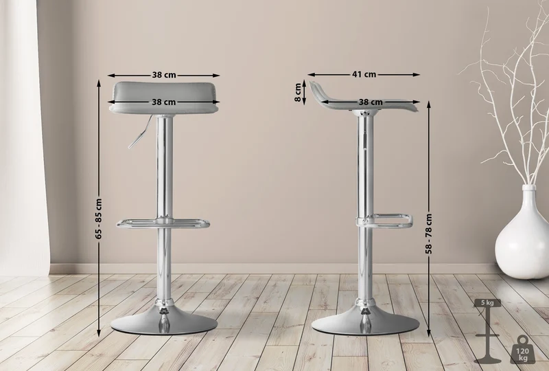 Tabouret de bar x1 avec repose-pieds siège pivotant à 360° design simple PVC gris et métal chromé 10_0004802