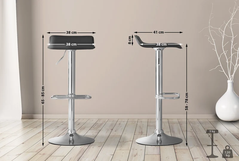 Tabouret de bar x1 avec repose-pieds siège pivotant à 360° design simple PVC noir et métal chromé 10_0004797