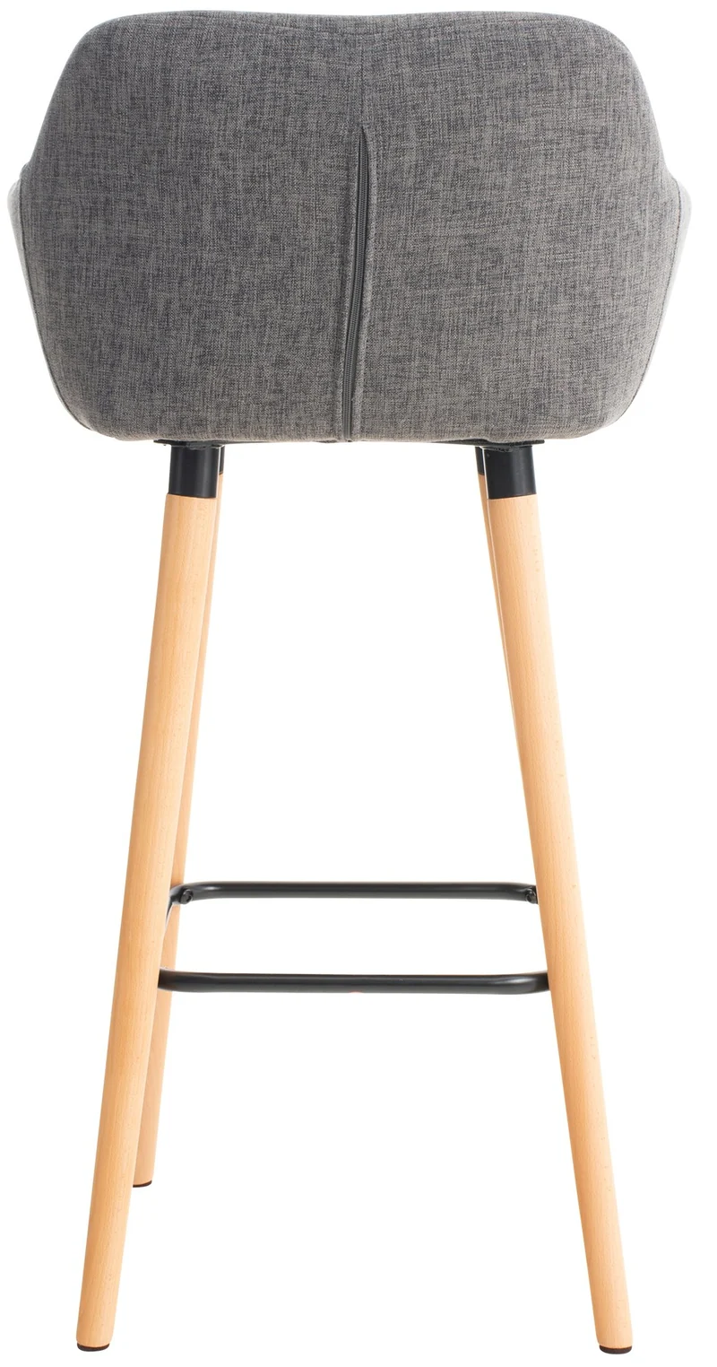 Tabouret de bar lounge x1 design scandinave assise en tissu gris clair pieds en bois repose-pieds en métal 10_0004924