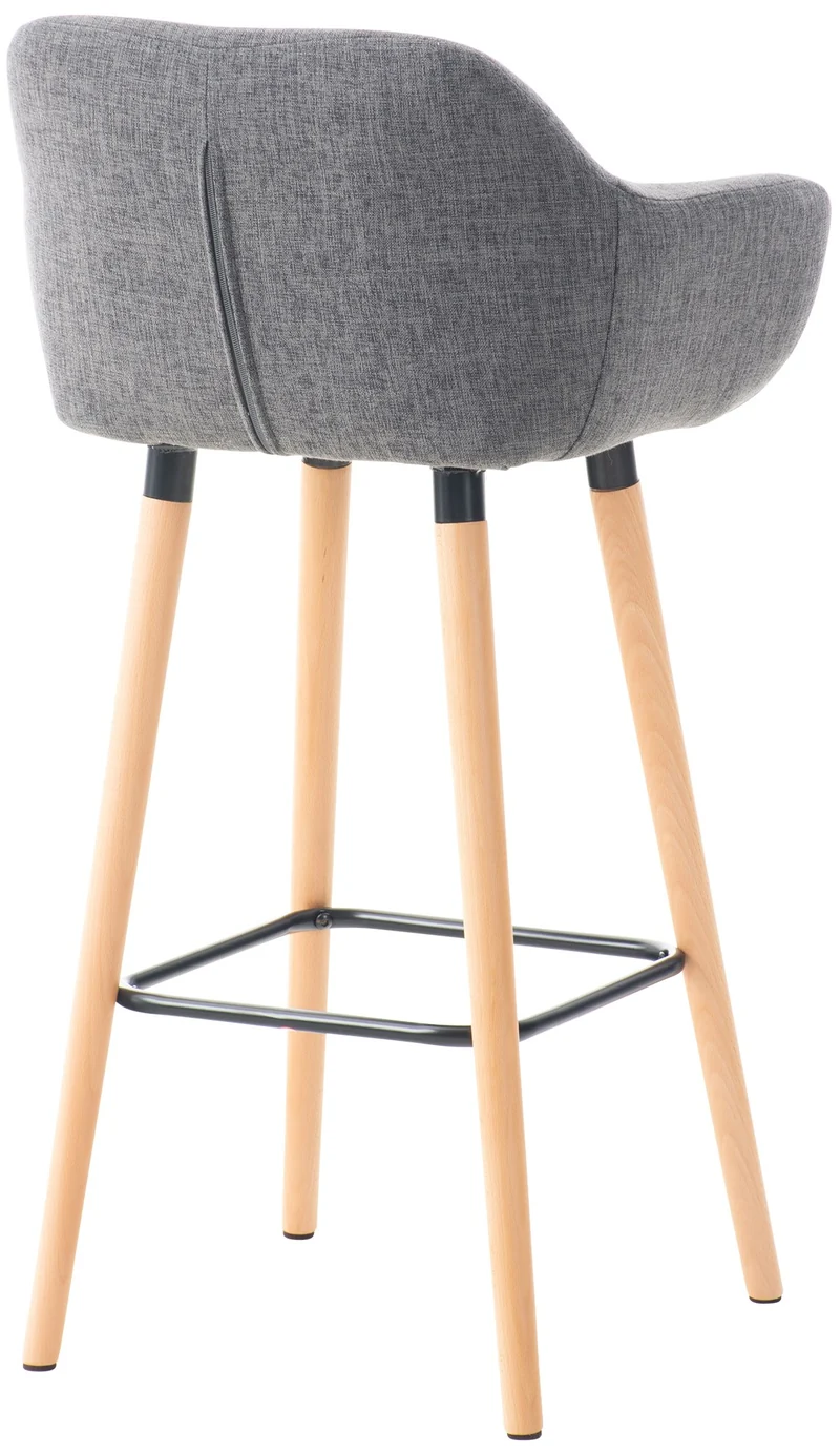 Tabouret de bar lounge x1 design scandinave assise en tissu gris clair pieds en bois repose-pieds en métal 10_0004924
