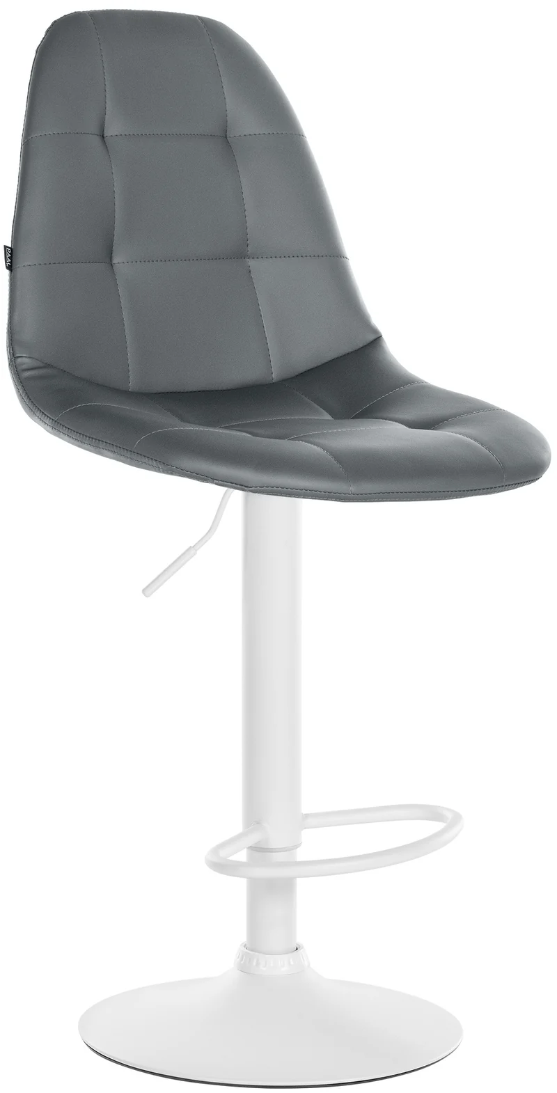 Tabouret de bar x1 avec repose-pieds hauteur réglable pivotant assise en PVC gris cadre métallique blanc 10_0004831