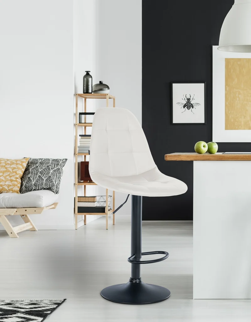 Tabouret de bar x1 avec repose-pieds hauteur réglable pivotant assise en PVC blanc cadre métallique noir 10_0004819