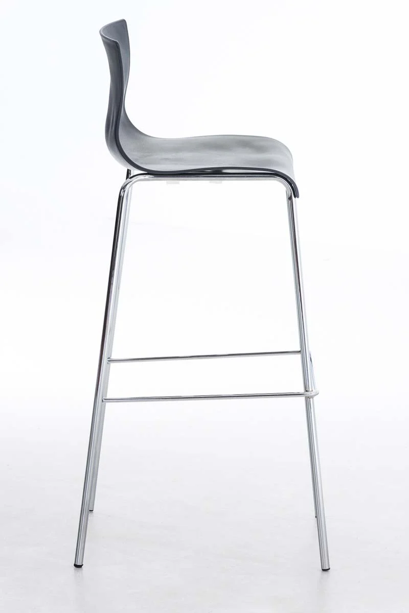 Tabouret de bar avec repose-pieds pivotant dossier incurvé en plastique gris et 4 pieds en métal chromé 10_0004940