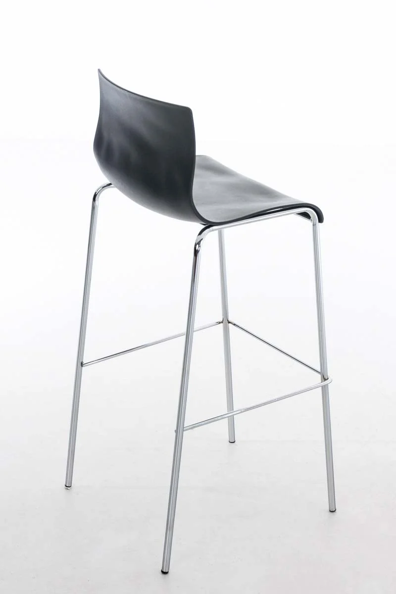 Tabouret de bar avec repose-pieds pivotant dossier incurvé en plastique gris et 4 pieds en métal chromé 10_0004940