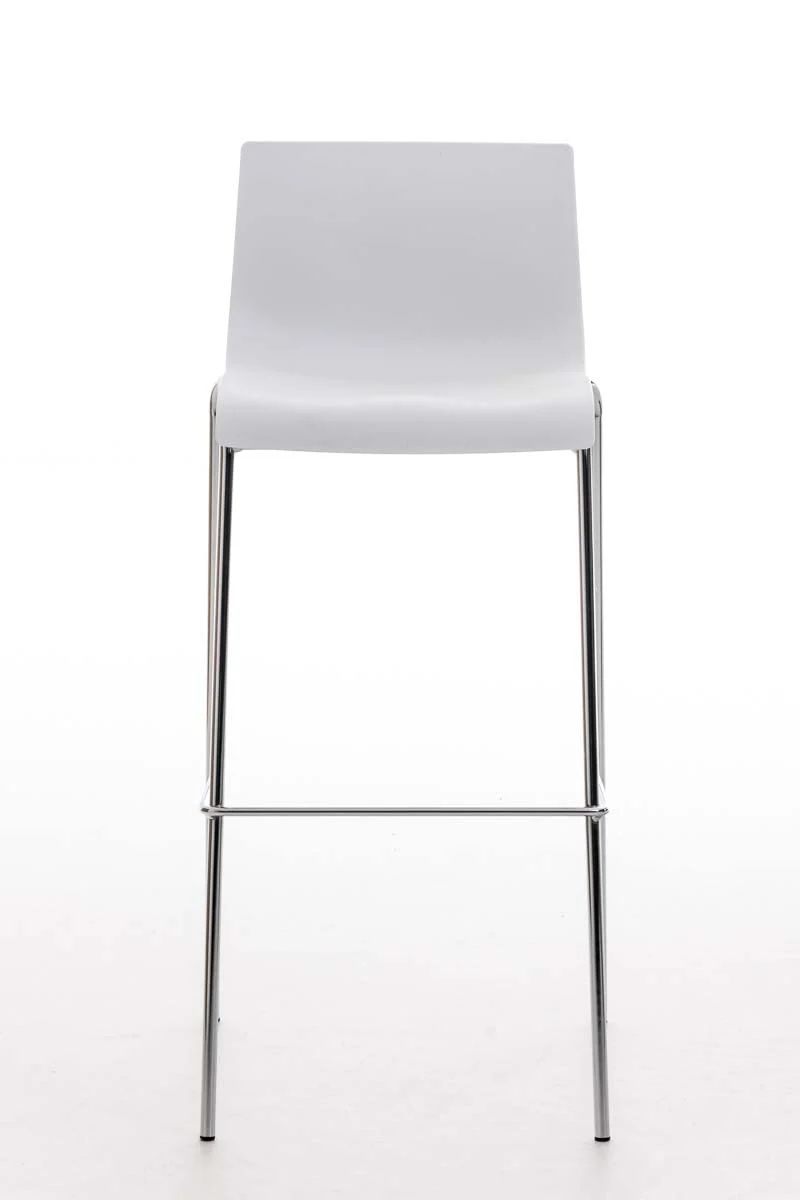 Tabouret de bar avec repose-pieds dossier incurvé en plastique blanc et 4 pieds en métal chromé 10_0004938