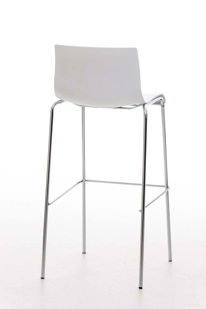 Tabouret de bar avec repose-pieds dossier incurvé en plastique blanc et 4 pieds en métal chromé 10_0004938