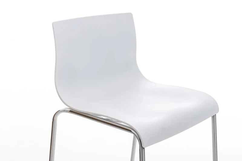 Tabouret de bar avec repose-pieds dossier incurvé en plastique blanc et 4 pieds en métal chromé 10_0004938