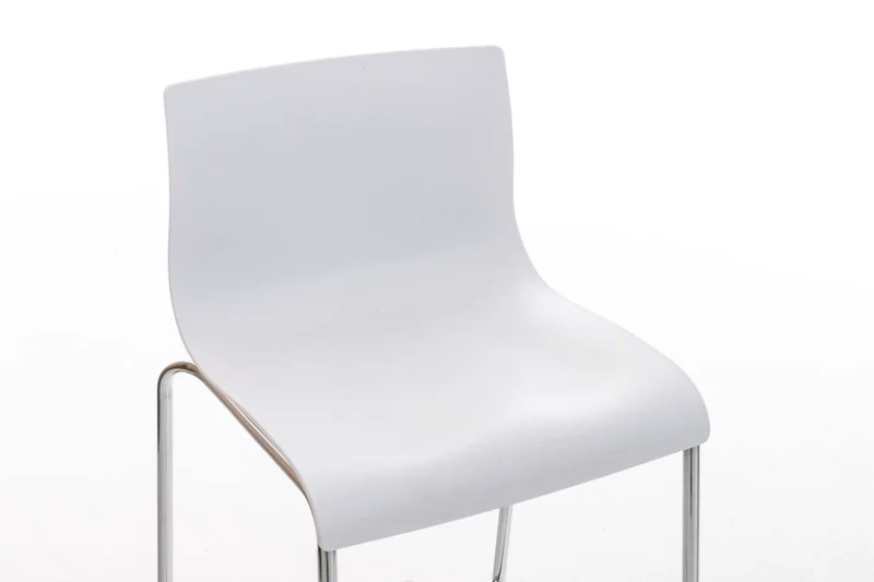 Tabouret de bar avec repose-pieds dossier incurvé en plastique blanc et 4 pieds en métal chromé 10_0004938