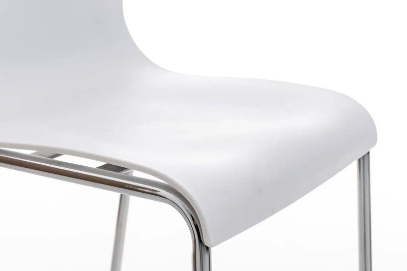 Tabouret de bar avec repose-pieds dossier incurvé en plastique blanc et 4 pieds en métal chromé 10_0004938
