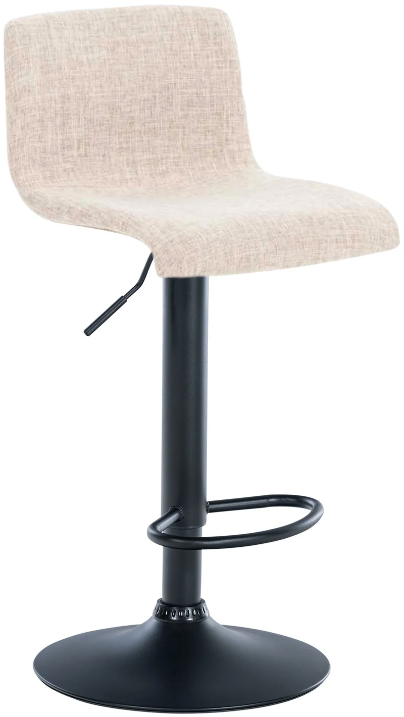 Tabouret de bar avec repose-pieds pivotant dossier incurvé en tissu crème et métal noir 10_0004960
