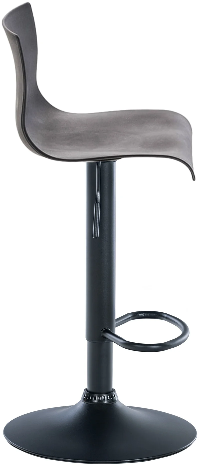 Tabouret de bar avec repose-pieds pivotant dossier incurvé en plastique gris et métal noir 10_0004934
