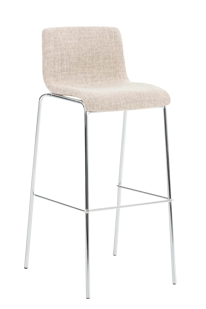 Lot de 2 tabourets de bar avec repose-pieds dossier incurvé en tissu crème et 4 pieds en métal chromé 10_0004193