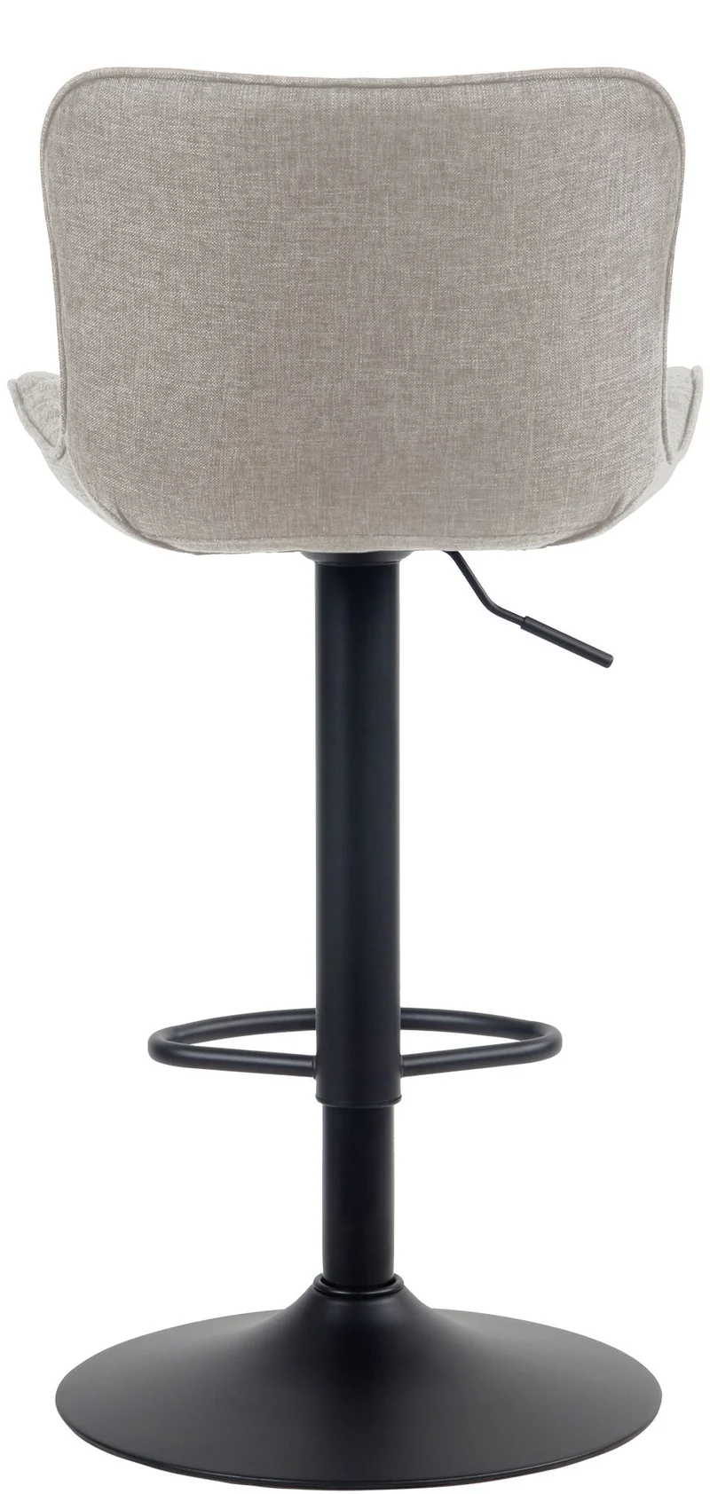 Tabouret de bar x1 coutures décoratives pied trompette hauteur réglable en métal noir assise en tissu taupe 10_0004862