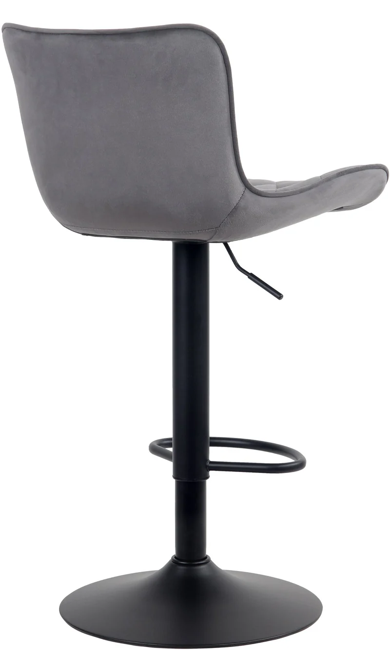 Tabouret de bar x1 coutures décoratives pied trompette hauteur réglable en métal noir assise en velours gris foncé 10_0004861