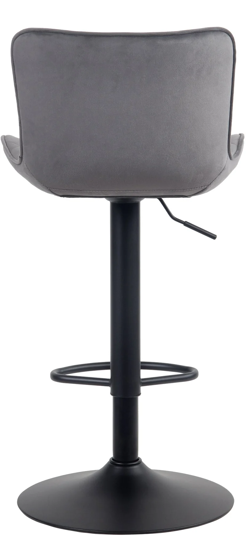 Tabouret de bar x1 coutures décoratives pied trompette hauteur réglable en métal noir assise en velours gris foncé 10_0004861