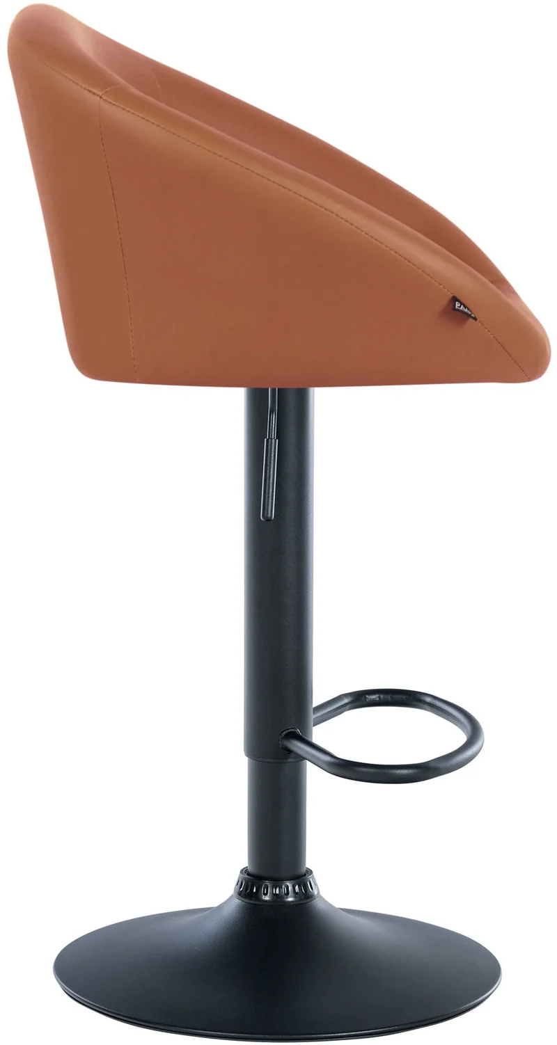 Tabouret de bar assise pivotante à 360° hauteur réglable en PVC marron clair piètement en métal noir 10_0004767